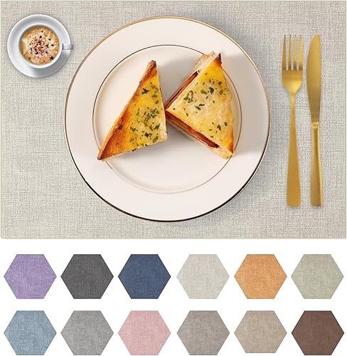 ANEWAY Juego de 4 manteles individuales de piel sintética lavables para mesa de cocina, resistentes al calor, impermeables, fáciles de limpiar,