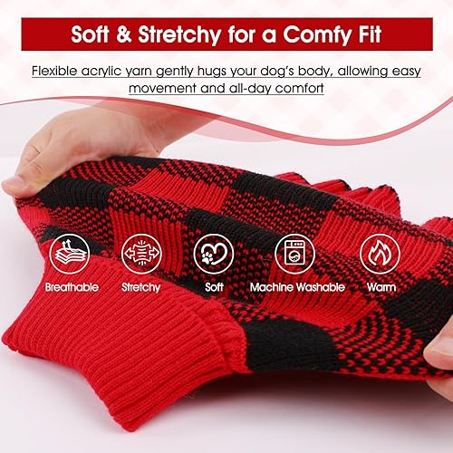 Miniatura 4 de QBLEEV Vestido de suéter para perro pequeño, suéteres de punto para cachorros, suéteres para mascotas con agujero para la correa, suéteres cálidos