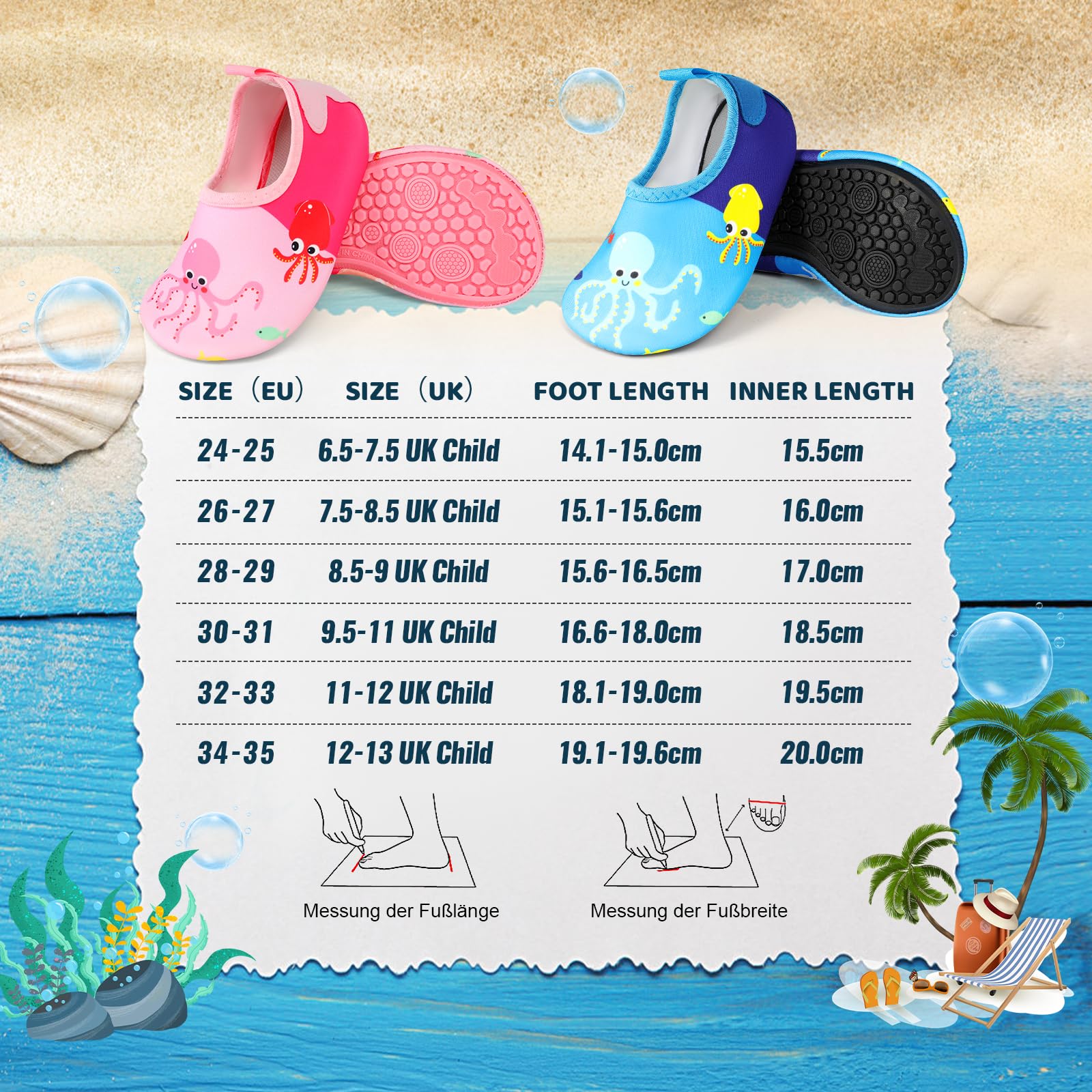 Scarpe da bagno per bambini, ad asciugatura rapida, da nuoto, per bambini, estive, antiscivolo, da spiaggia, 24 – 35 EU