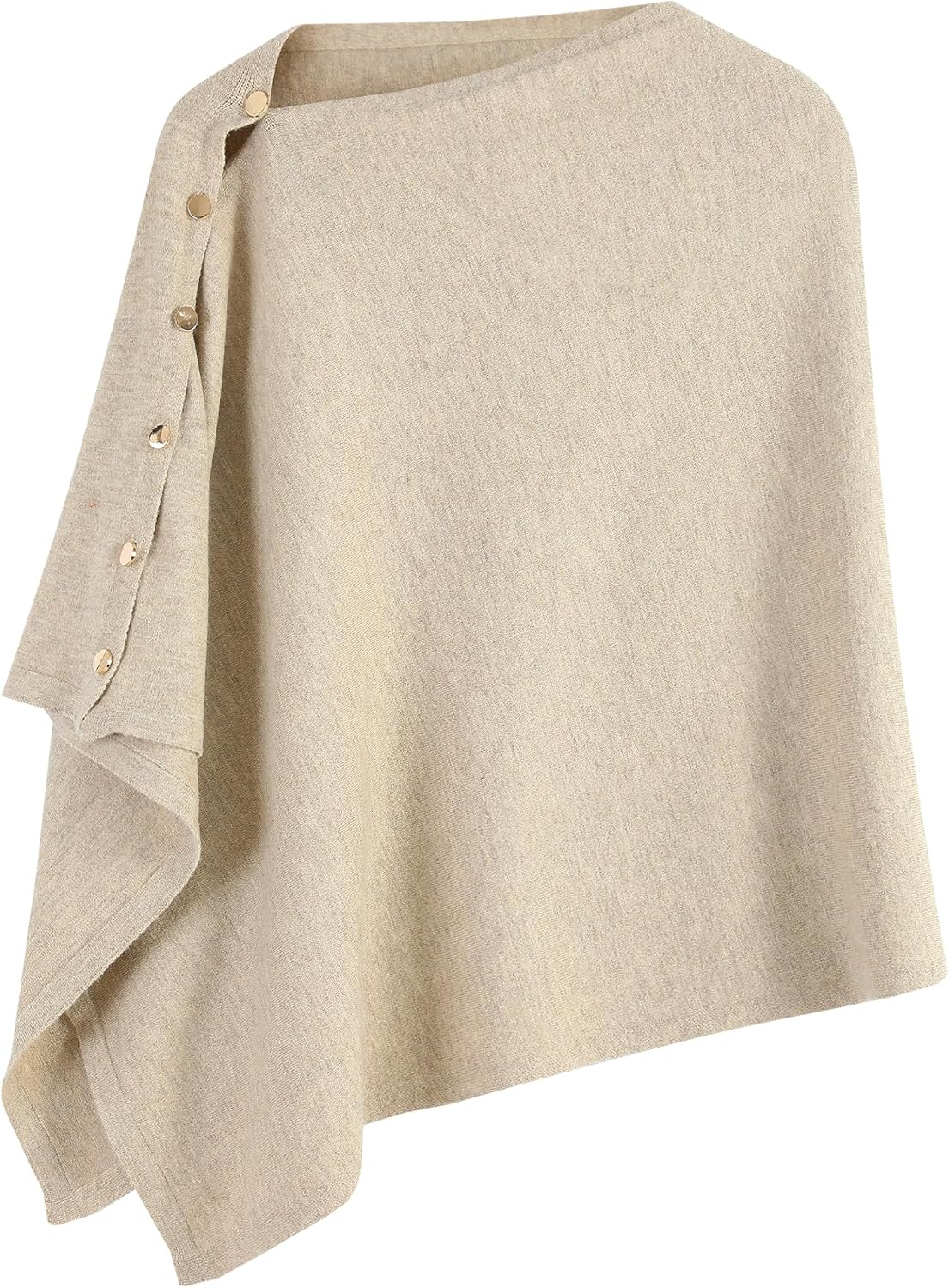 Wool Blend Poncho Wrap – Lightweight Buttoned Shawl for Women