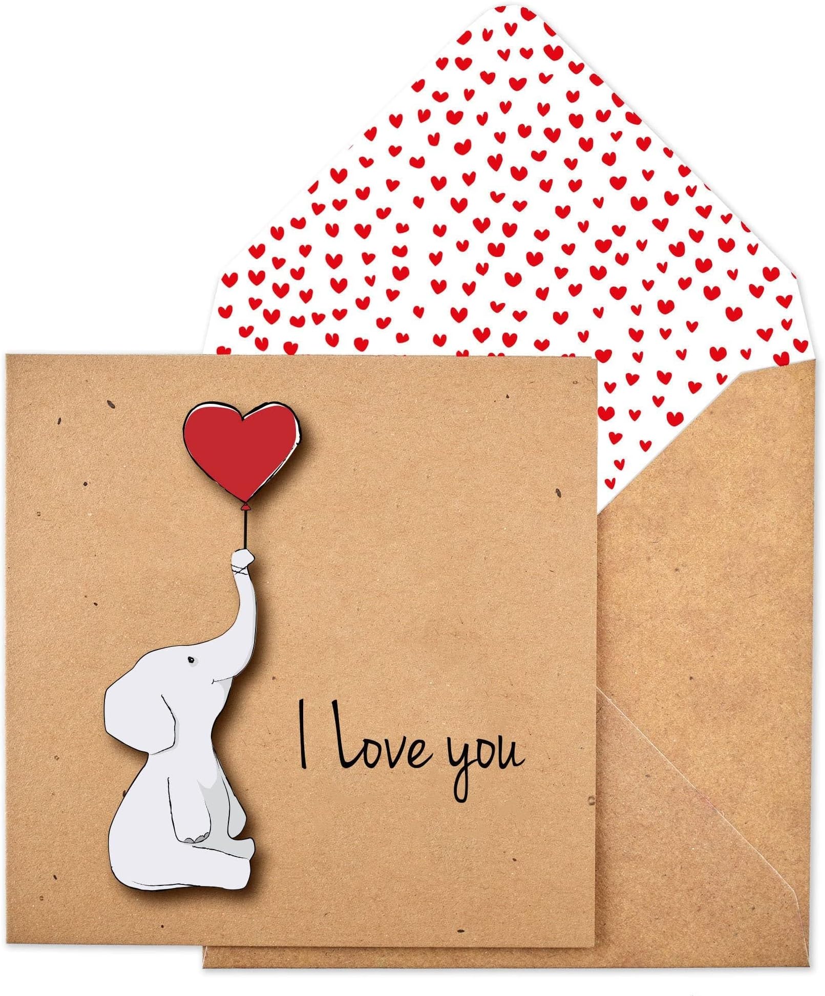 TacheI Love You Elephant Premium Handmade FSC® Certified Greeting Card with Envelope. Blank Cards for Just to Say, Happy Anniversary & Love Card for Men & Women.