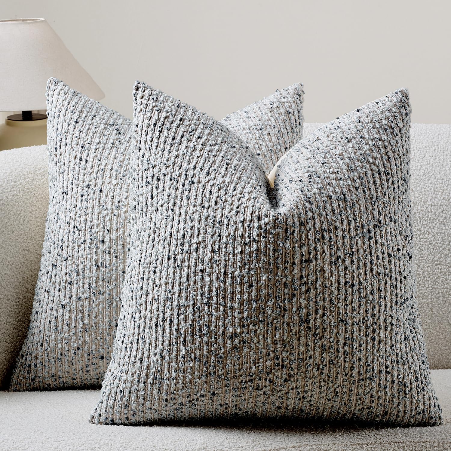 Striped Throw Pillow Covers 20x20 Set of 2 Blue Textured Boucle Chic Morden Boho Accent Farmhouse Square Decorative Couch Pillow Covers for Home Decor Bed Sofa Living Room