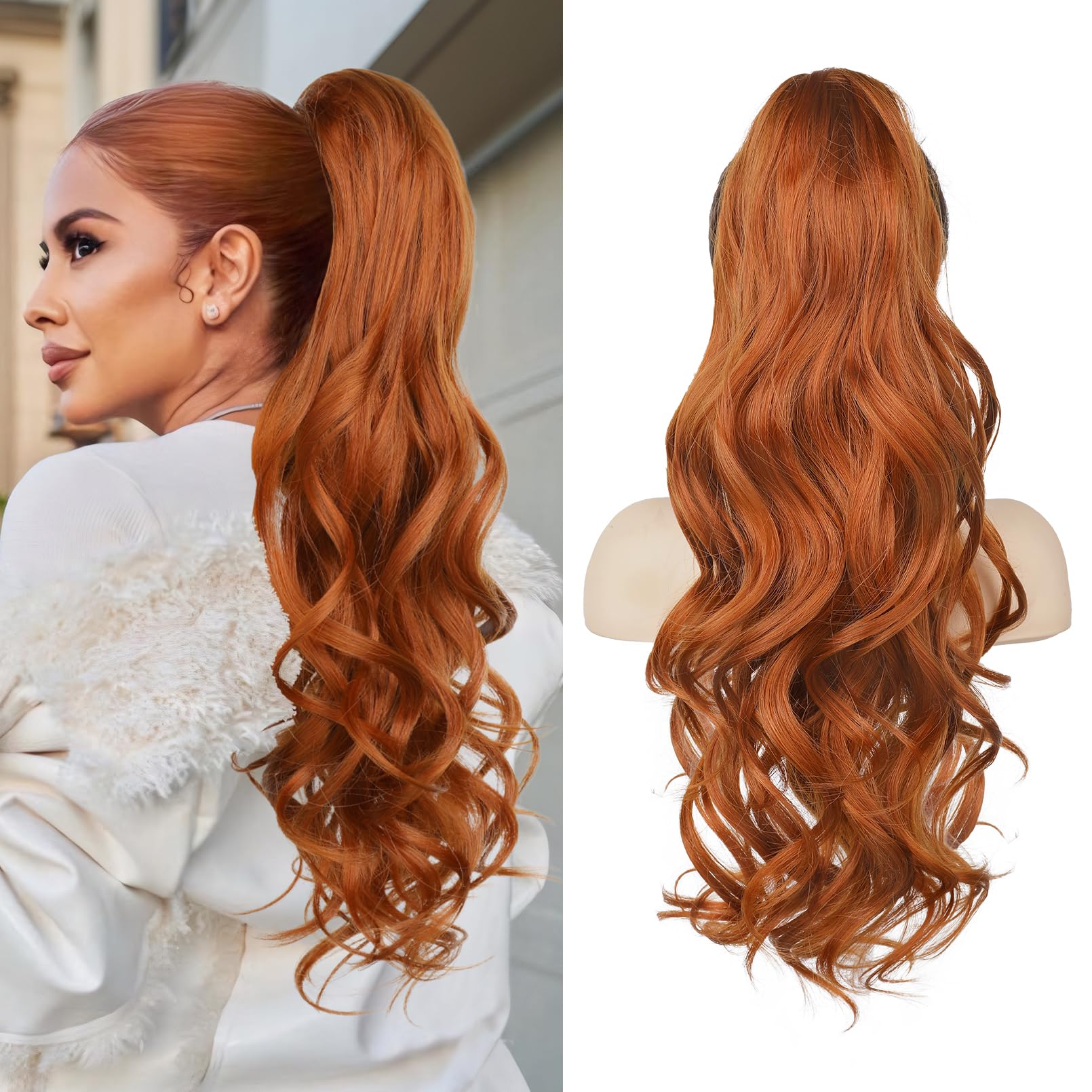 Claw Clip Ponytail Extension for Women 24 Inch Curly Wavy (Copper Red) Amazon.com : LONAI Claw Clip Ponytail Extension for Women 24  main image 3