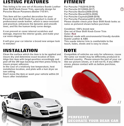 Miniatura 6 de Xotic Tech - Juego de funda para palanca de cambios de piel Alcántara, resistente al desgaste, no tóxica, respetuosa con el medio ambiente,