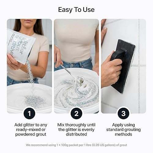 Miniatura 3 de Hemway | Aditivo de lechada con purpurina de 3.53 oz para azulejos, baño, habitación húmeda, cocina, fácil de usar, añadir/mezclar con resina epoxi