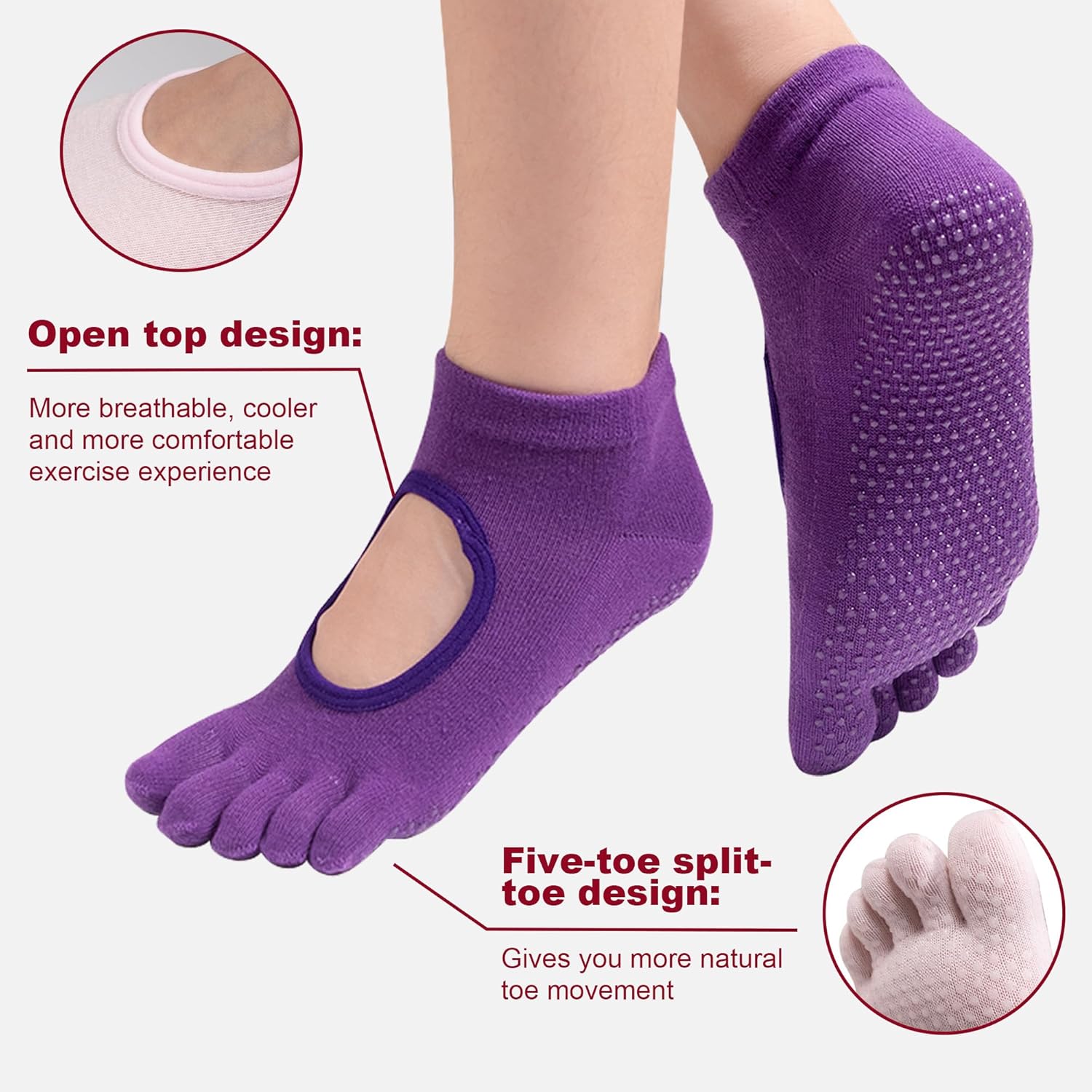 Pilates Socks, Yoga Socks with Grips for Women, Non-Slip Slipper - Image 3