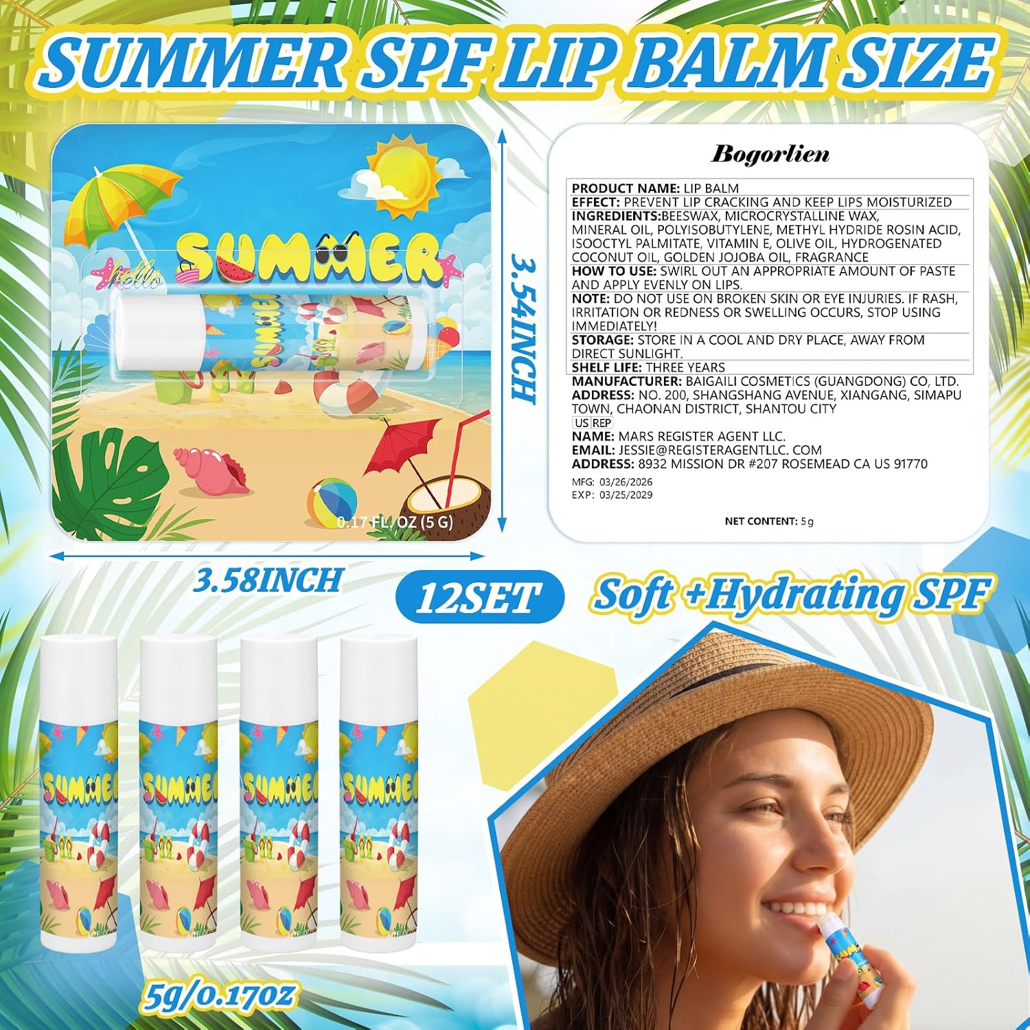 Demissle 12 Pack Summer Spf 30 Lip Balm Party Favors, Beach Pool Birthday Goodie Bag Stuffers Coconut Sunscreen Lip Balm Bulk for Summer Travel and Outdoor Back to School Teacher Classroom Gifts