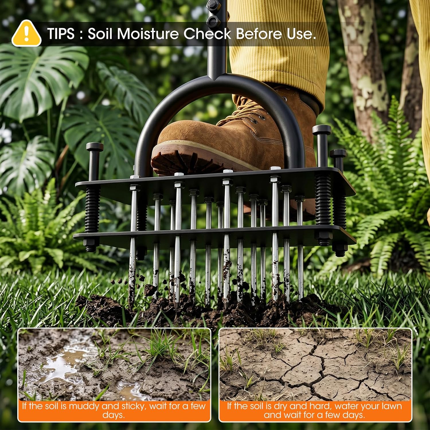 Lawn Aerator Tool, Manual Core Aerator for Lawn with 16 Spikes Spring Base, Automatic Soil Ejection, Pre-Assembled Yard Grass Aerator, Metal Grass Aerator for Yard