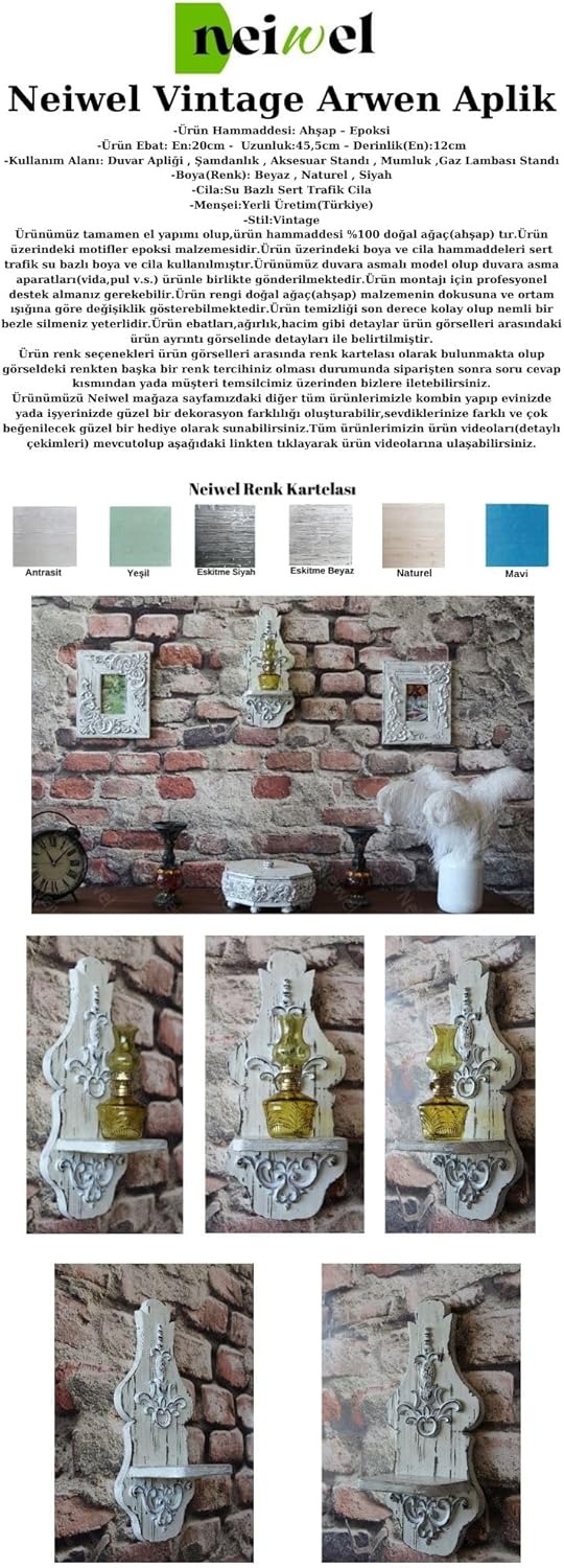 Neiwel Vintage Arwen Wooden Sconce, Wooden Applique, Wooden Candle Holder, Vintage Applique, Wooden Vintage Sconce, Candlestick, Wooden Vintage Candle Holder and Candle Holder