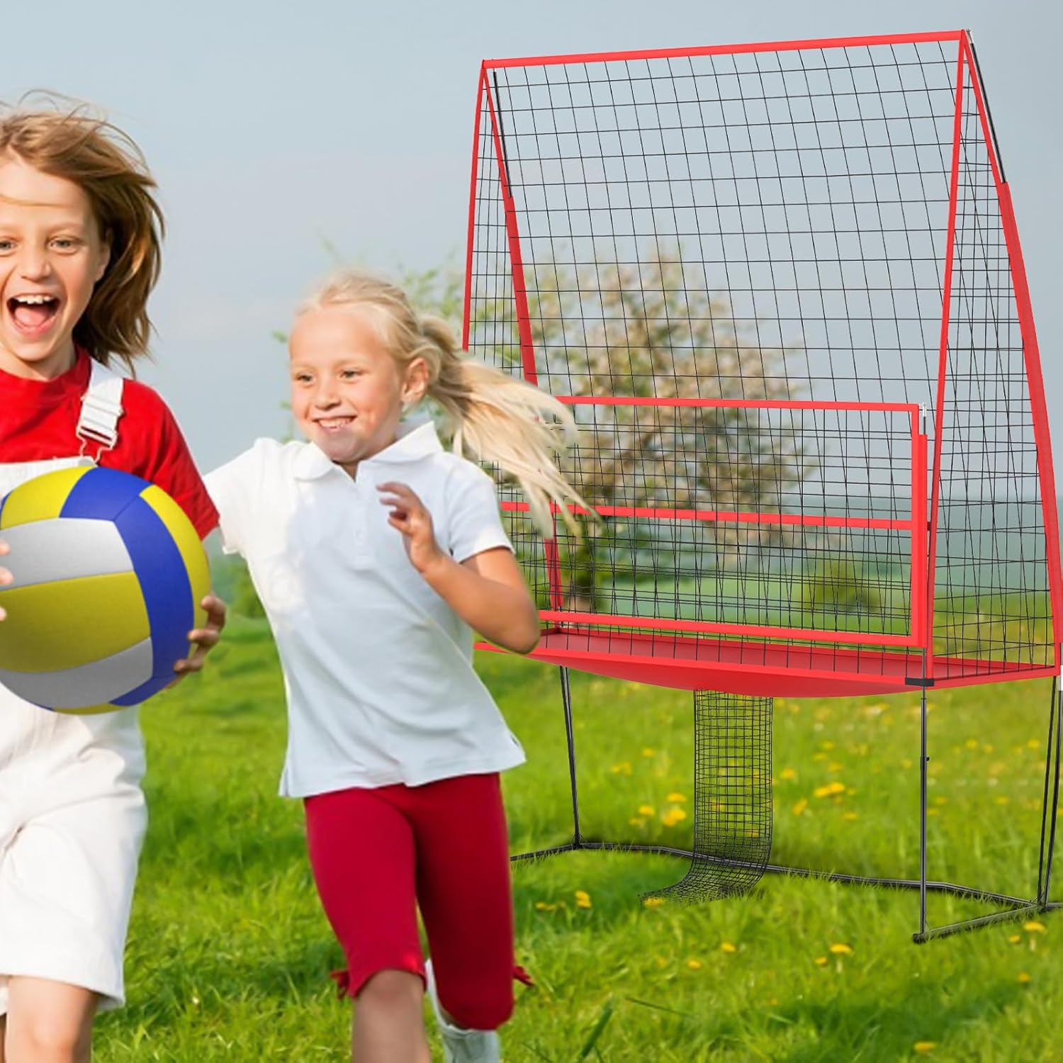 Dollate Volleyball Training Equipment Practice Net Station,Volleyball Trainer Equipment 11 x 8ft Wide for Hitting and Serving Practice at Backyard with 4 Adjustable Heights, Teams or Individuals