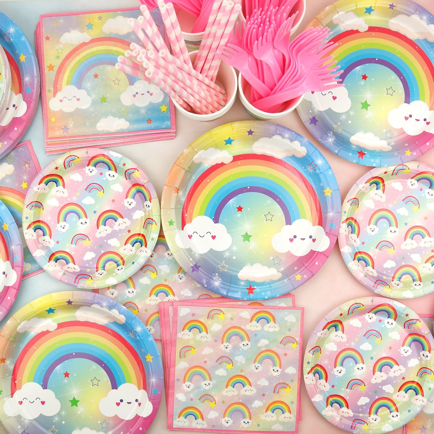 Rainbow Birthday Party Decorations - Rainbow Party Supplies including Banner, Plate, Cake Topper, Cup, Napkin, Balloon, Tablecloth - Serves 20 - Image 5