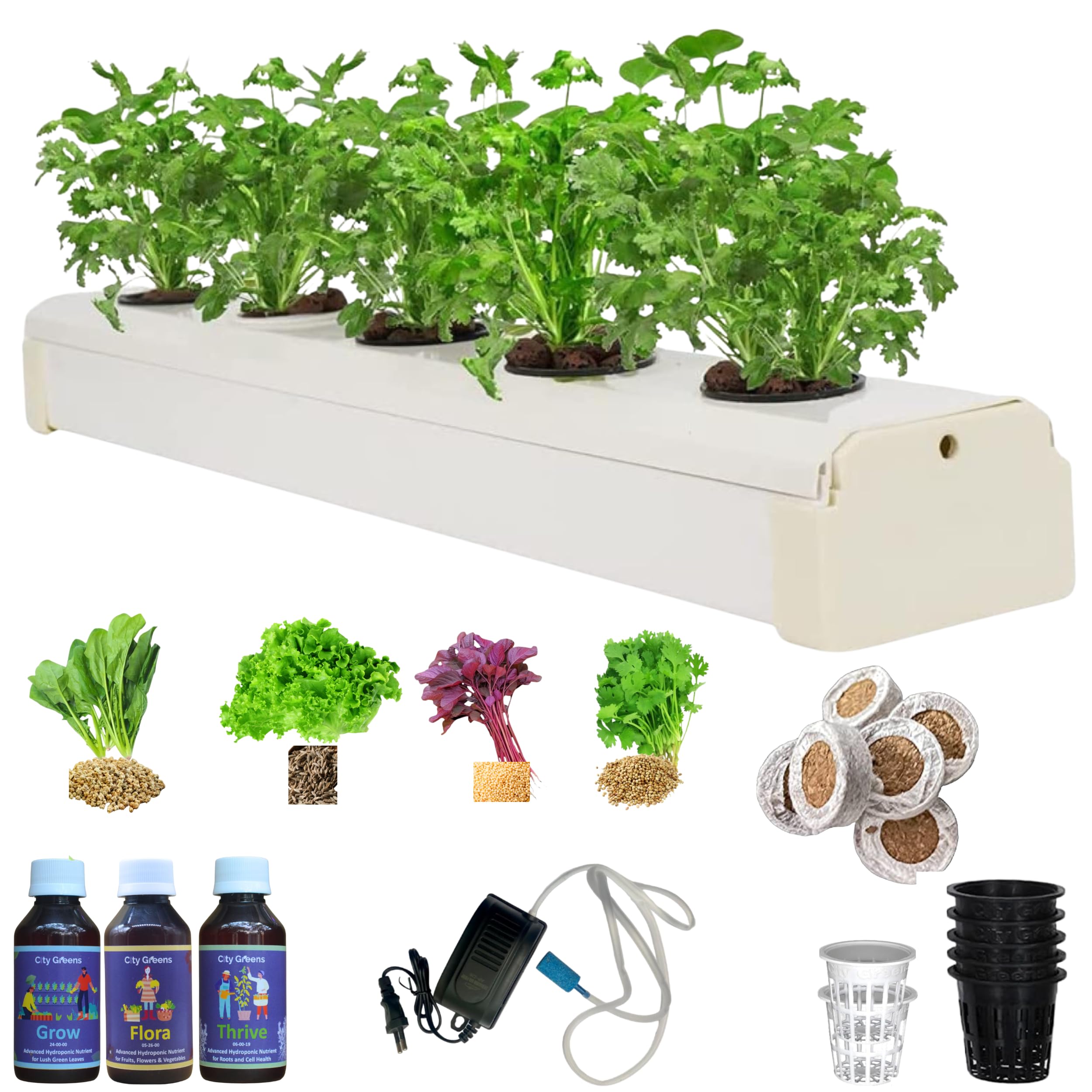 Hydroponic Kit for Home Garden - Beginners 5 Planter Deep Water Culture (DWC) System - Grow Any Indian Or Exotic Leafy's, Perfect at Home Kit for Hydroponic Gardening.