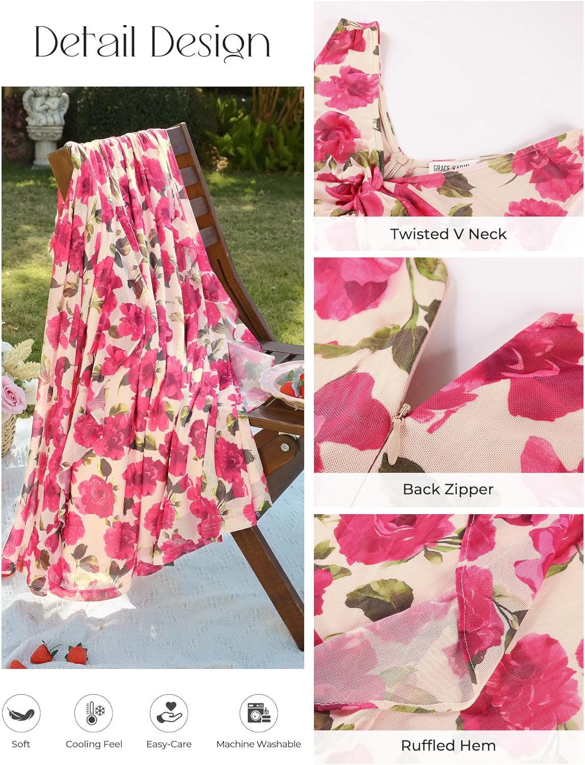 GRACE KARIN Women's Summer Sleeveless Maxi Dress V Neck Floral Wedding Guest Dress A Line Ruffle Beach Vacation Clothes