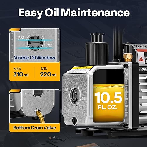 Miniatura 5 de VIVOHOME Bomba de vacío HVAC de una sola etapa de 4.5 CFM 13 HP 110V para sistemas R134a R12 R22 R502 R410a, bomba de vacío automática de CA para