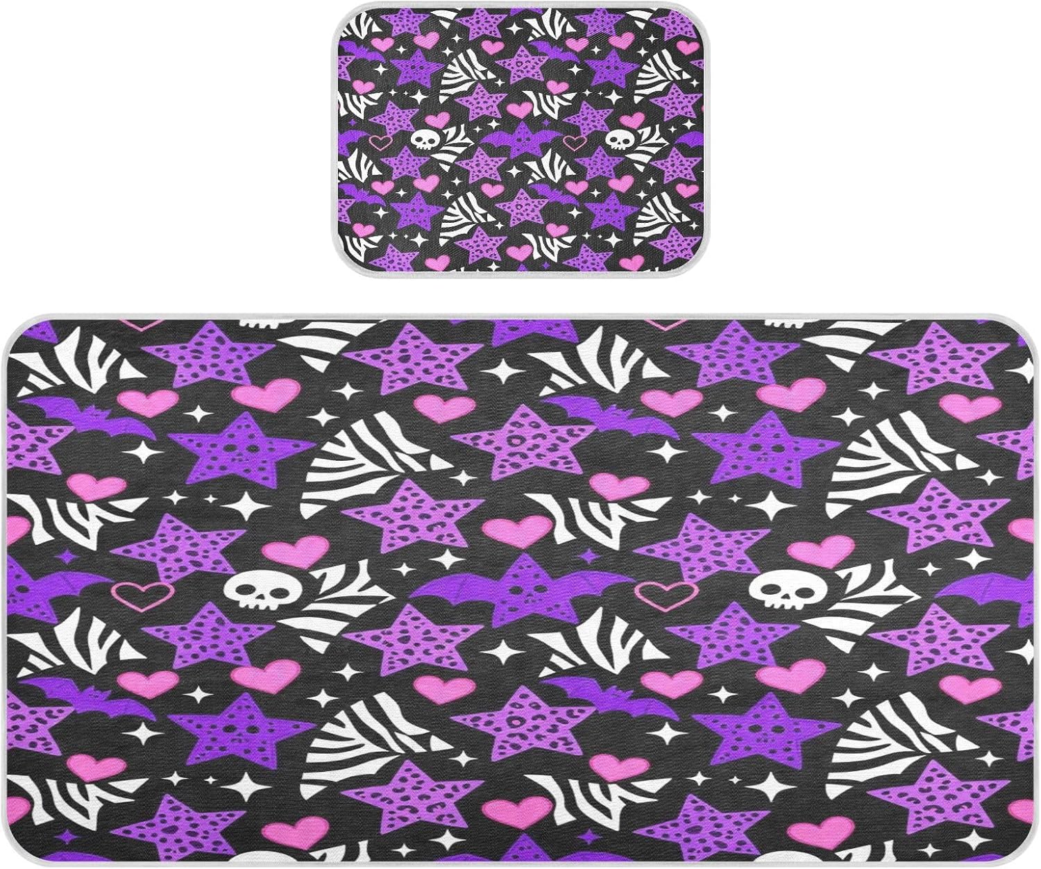 Cooling Baby Mattress pad Waterproof 28" x 52" Washable Star Skull Leopard Purple Y2k Mattress Protector pad for Baby&Toddler