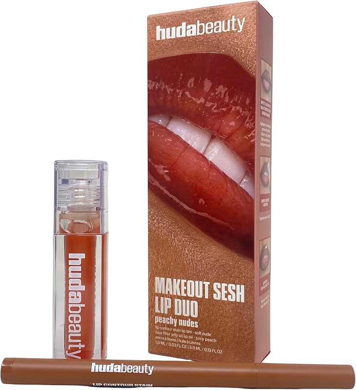 BEAUTY Make Out Sesh Lip Duo - Lip Contour Stain and Faux Filler Lip Gloss - Peachy Nudes - Limited Edition.