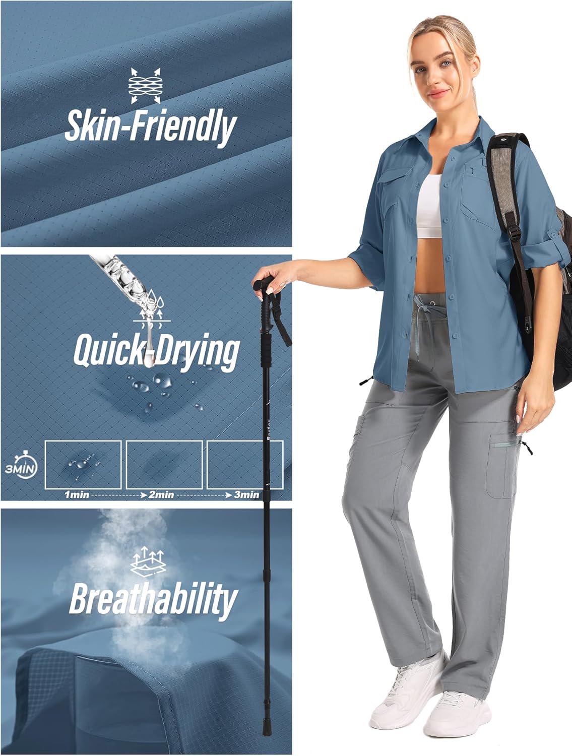 Women's UPF 50 Long Sleeve UV Sun Protection Shirts Hiking Safari Fishing Travel Shirts - Image 3