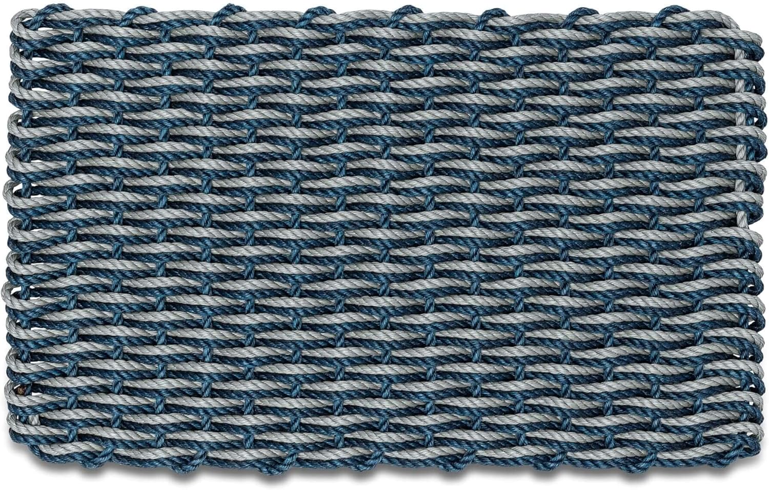 Outdoor Door Mat, The Original Lobster Rope Doormat, All Weather Mats, Woven Door Mat from Nautical Rope, Front Door Welcome Mats, (Navy/Silver Double Weave, 18 x 30)
