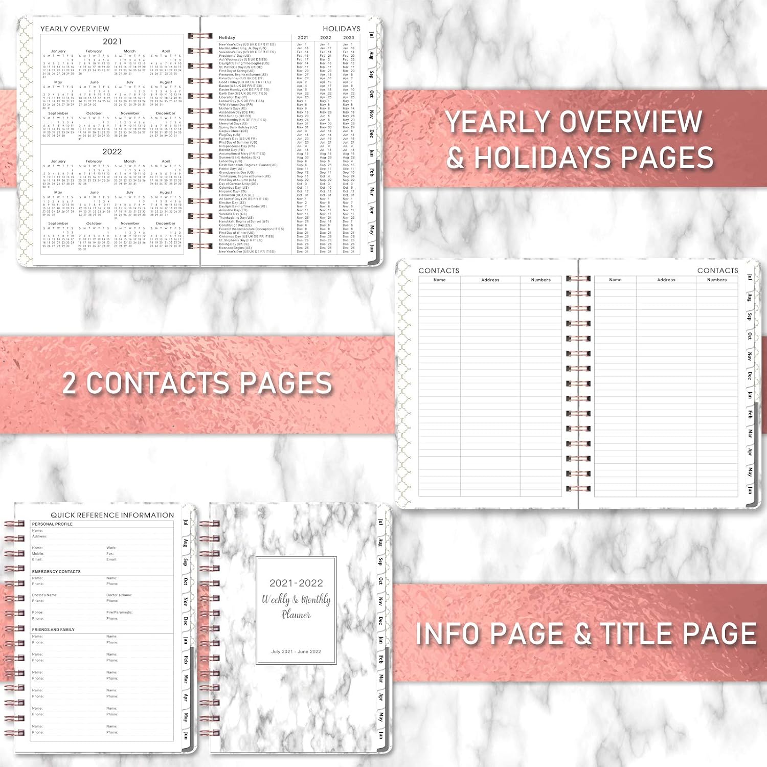 Academic Planner 2021-2022 - Weekly & Monthly Planner, 8.43" x 6.3", July 2021 - June 2022, Flexible Floral Hardcover with Strong Golden Binding, Elastic Closure, Coated Tabs, Inner Pocket