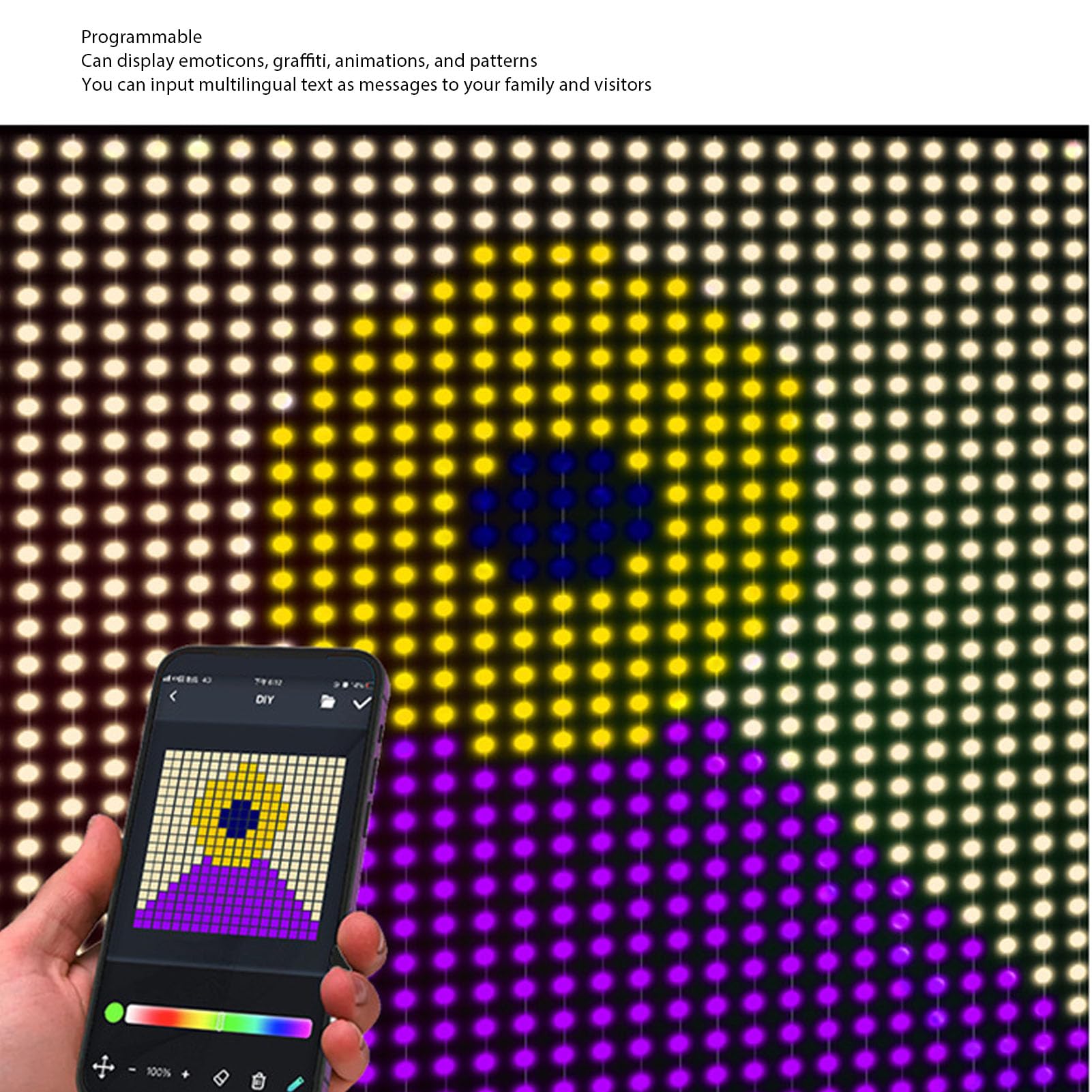Finestra Luminosa RGB LED Luci Natalizie per Tende 10ft Bluetooth APP Telecomando Programmabile Sincronizzazione Musicale Luce per Tende Interni Ed Esterni Feste (Spina europea 200‑240 V)