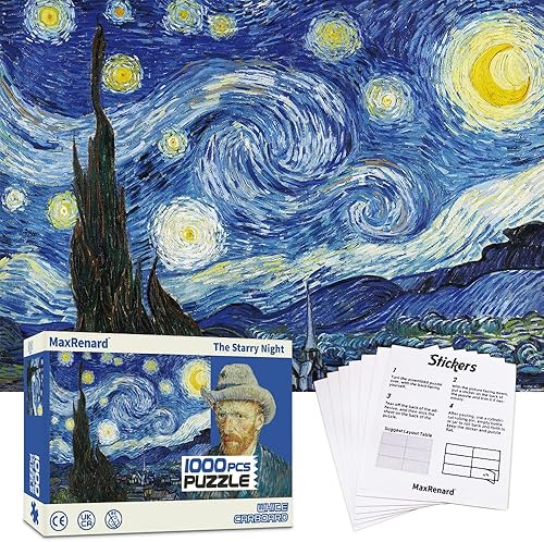 Rompecabezas de noche estrellada de 1000 piezas para adultos y niños, rompecabezas con calcomanías, famosa pintura al óleo por Vincent Van Gogh