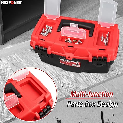 Miniatura 4 de MAXPOWER Caja de herramientas de 15 pulgadas, cajas de herramientas de plástico con bandeja extraíble y doble bloqueo asegurado para el hogar