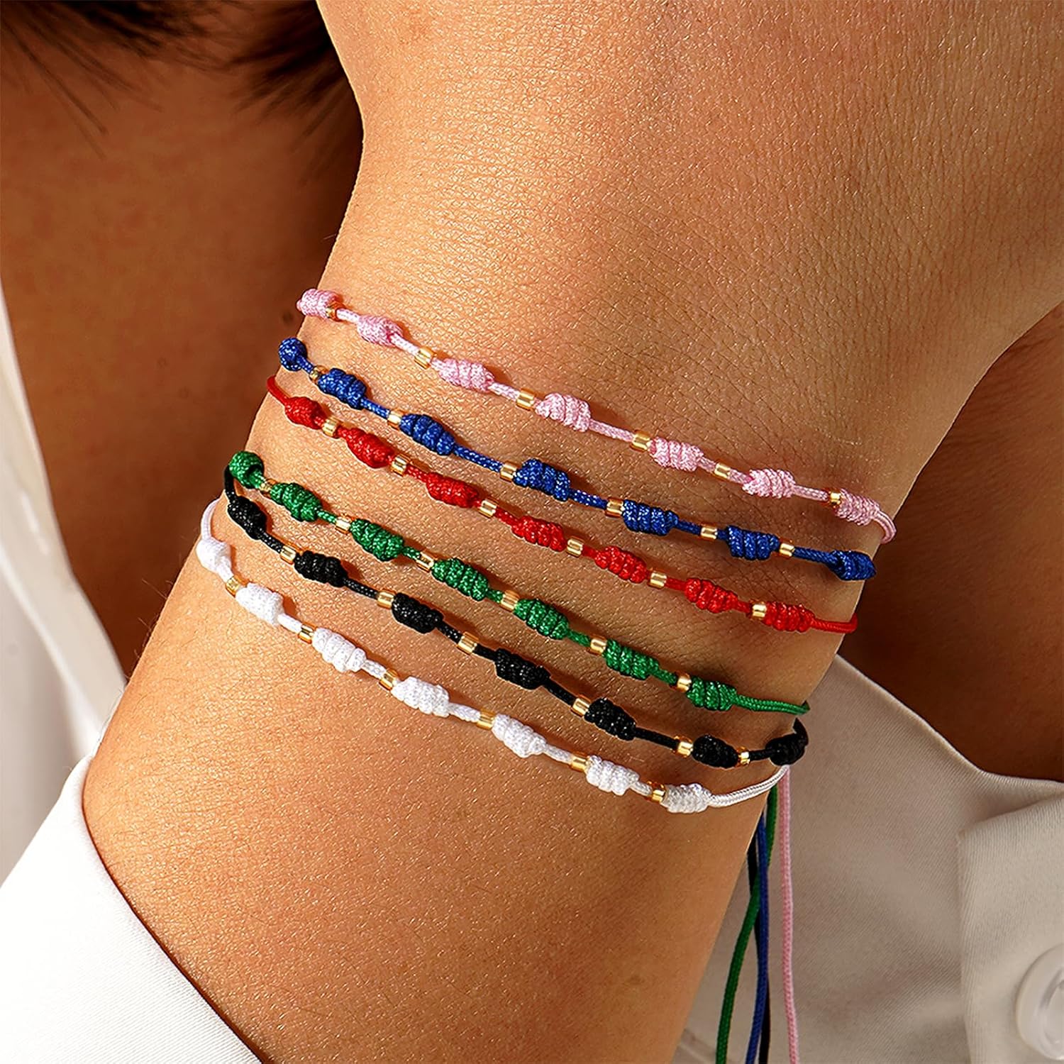 Gold Beaded Braided Bracelets Set for Women, Handmade Colorful String Adjustable Friendship Protection Bracelet Holiday Jewelry Gift. - Image 2