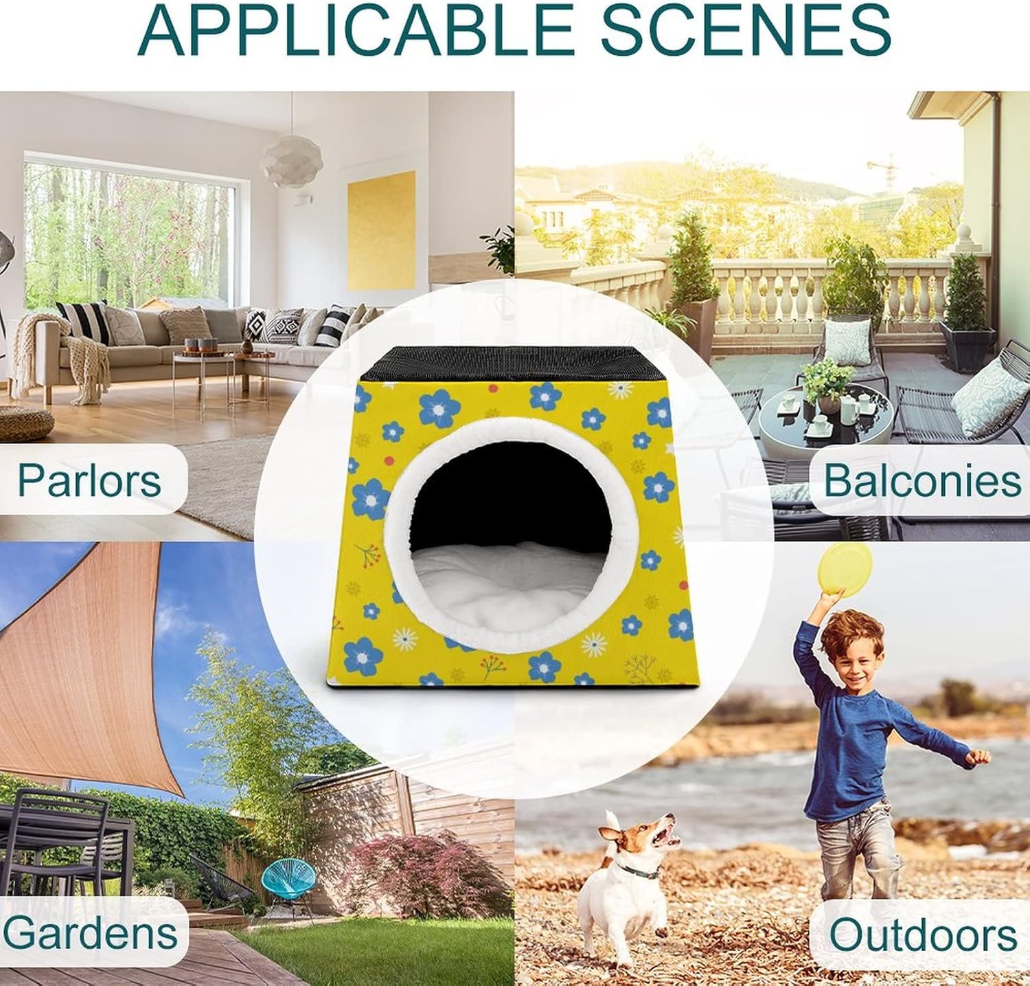 review Printed Cat Houses & Condos Lovely Foldable Cat Cube Cat Bed Sofa with Removable Pillow Yellow Blue Flower