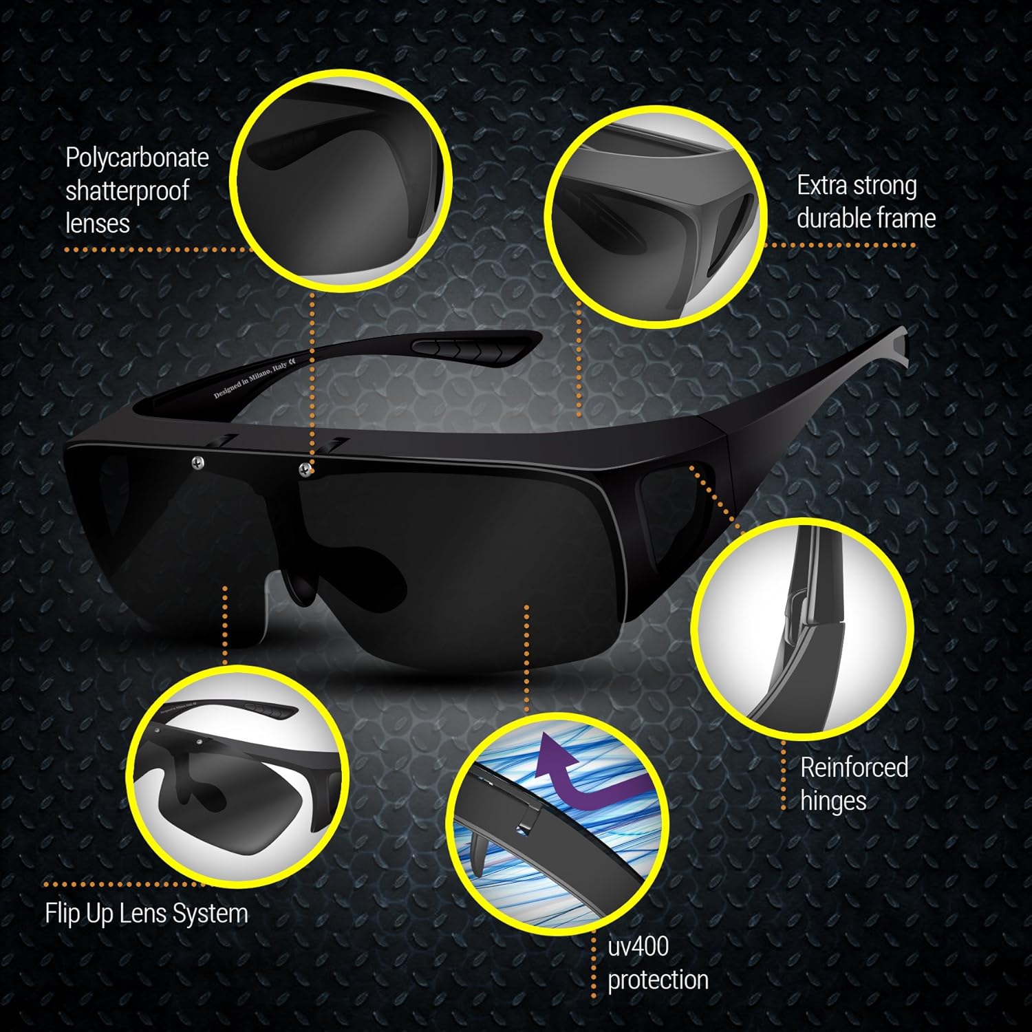 BLUPOND KNIGHT VISOR Wrap Around Oversized Sunglasses - Fit Over Safety Glasses with Flip Up