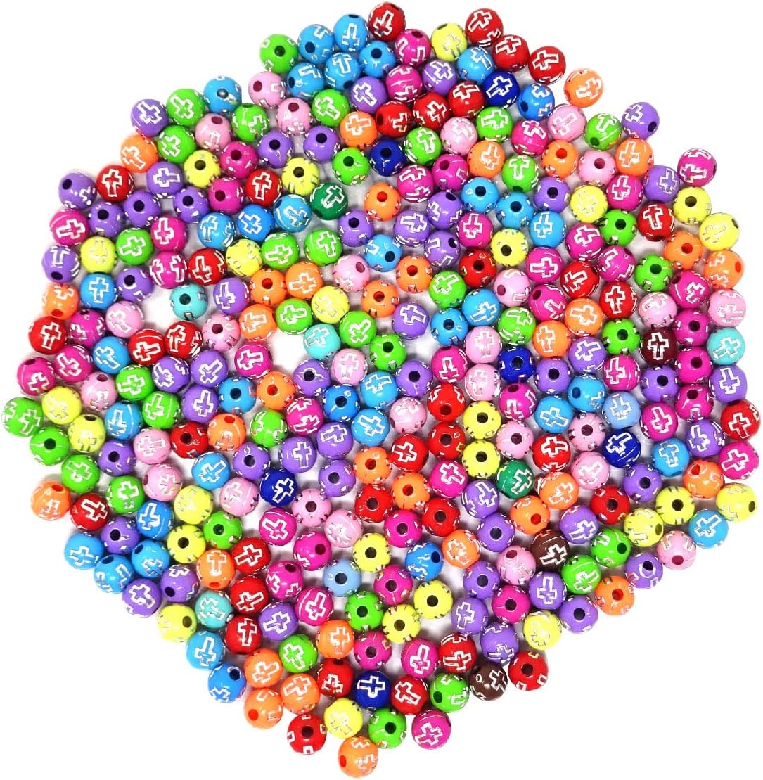 Honbay 300PCS Cross Small Round Spacer Beads Colorful Acrylic Round Loose Beads Cross Ball Beads for DIY Jewelry Necklaces Bracelets Earring Craft Making (8mm) - Image 3