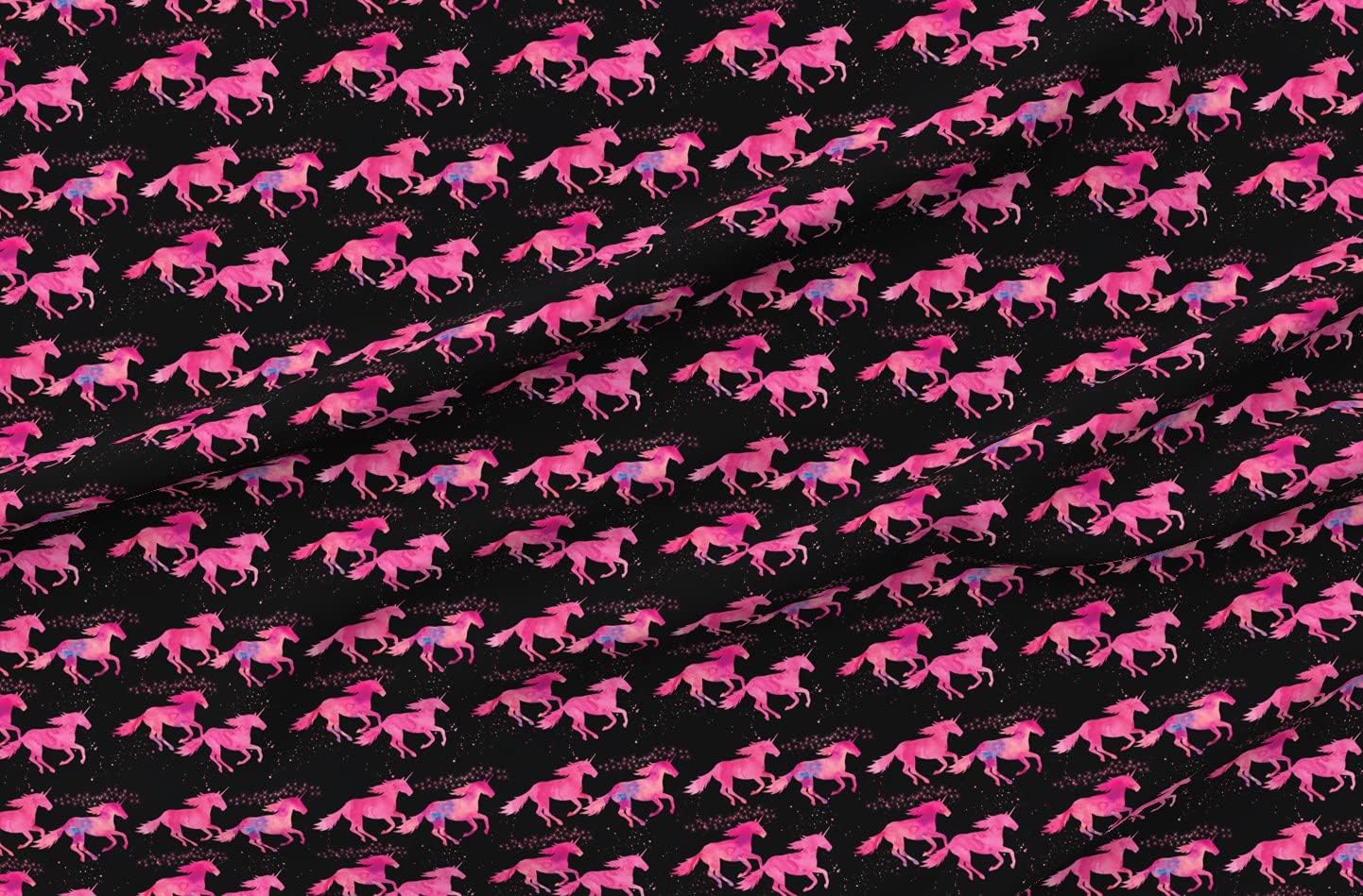 Spoonflower Fabric - Watercolor Unicorns Black Magical Pink Printed on Organic Cotton Sateen Fabric by The Yard - Sewing Quilting Apparel Home Decor