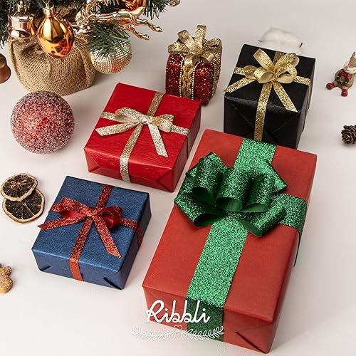 Miniatura 4 de Ribbli Cinta de oro champán con purpurina, cinta de envoltura de regalo, cinta de Navidad con borde cortado dorado para manualidades, decoración de