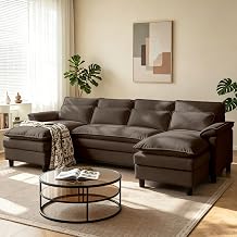 104" Cloud Couch Sectional, U Shaped Modular Sectional Sofa, 4-Seat Deep Seat Couch with Double Chaise & Double Layer Cushions, Comfy Couch for Living Room, Bedroom, Apartment, Brown