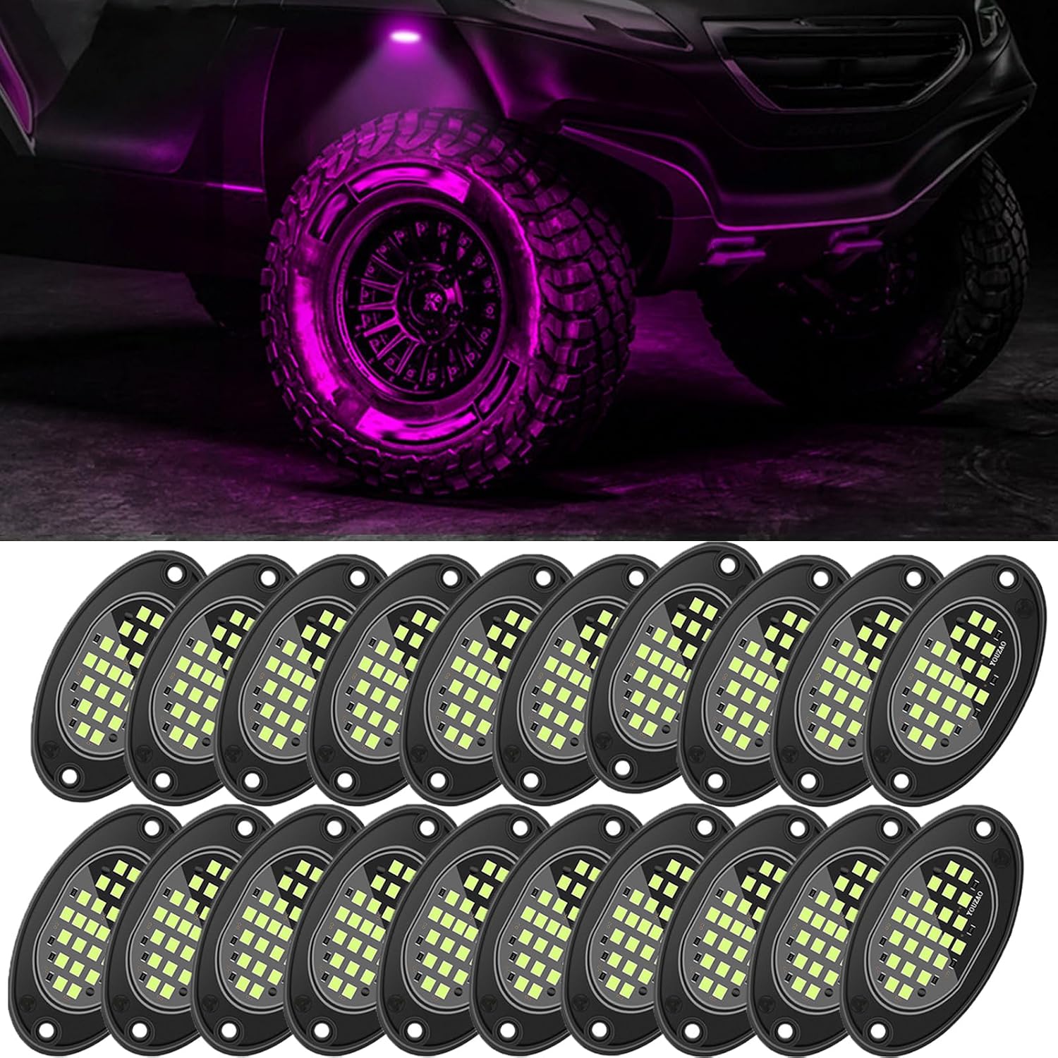 20 Pods Rock Lights Pure LED Lights for Car SUV Ambient Underglow Lights Waterproof Neon Trail Rig Lamp Lighting for Truck