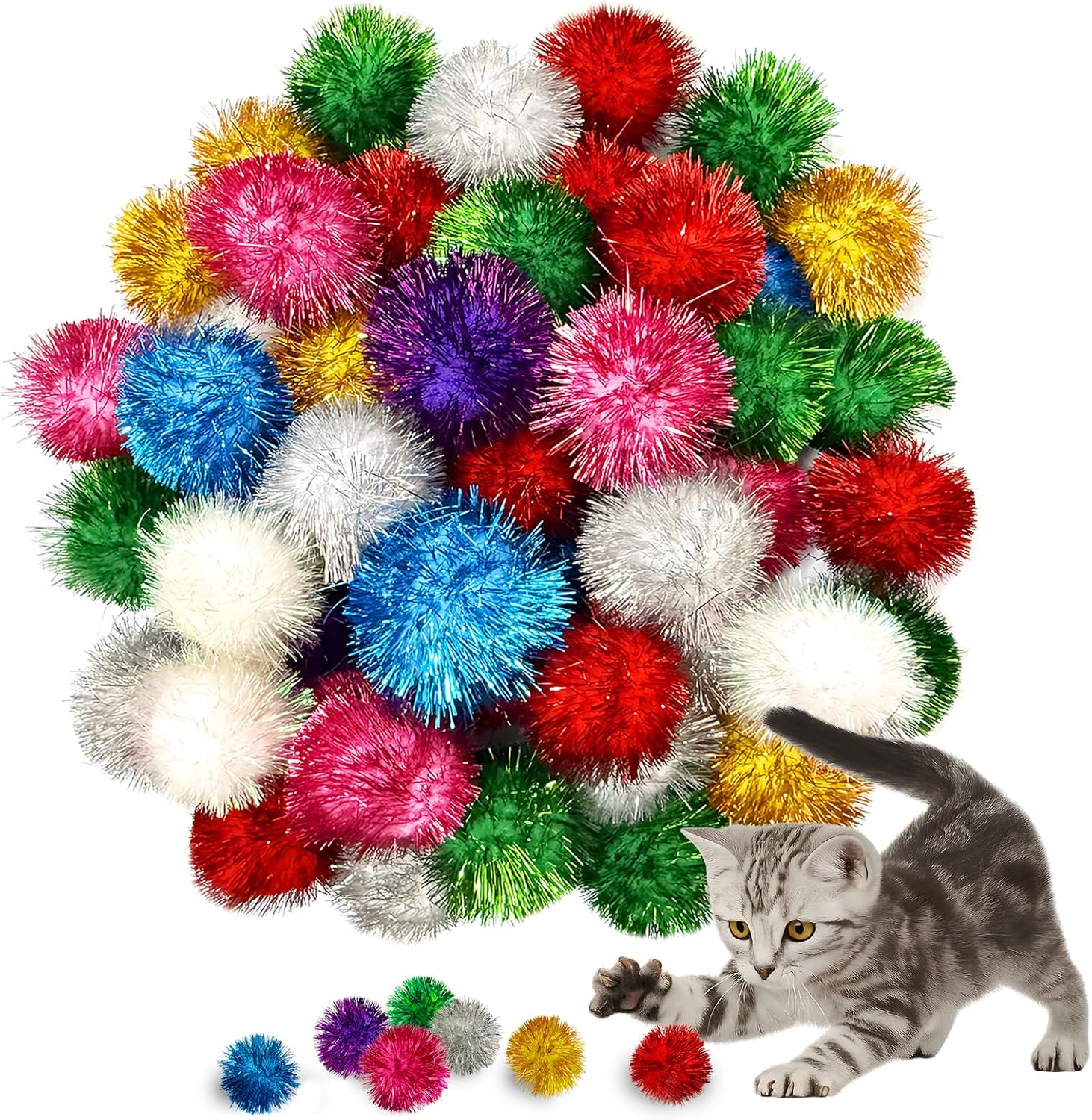 Eerrhhaq 50 Pcs Cat Pom Pom Balls,2 Inch Large Assorted