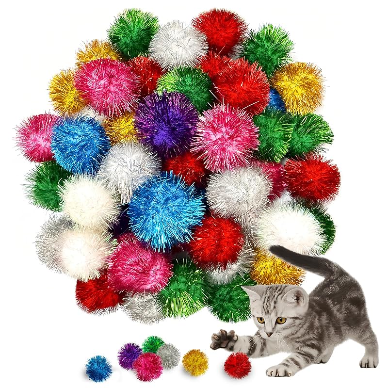 Bolas Pom Pom para Gatos com Glitter e Cores Sortidas Eerrhhaq, 50 Unidades de 5,08 cm