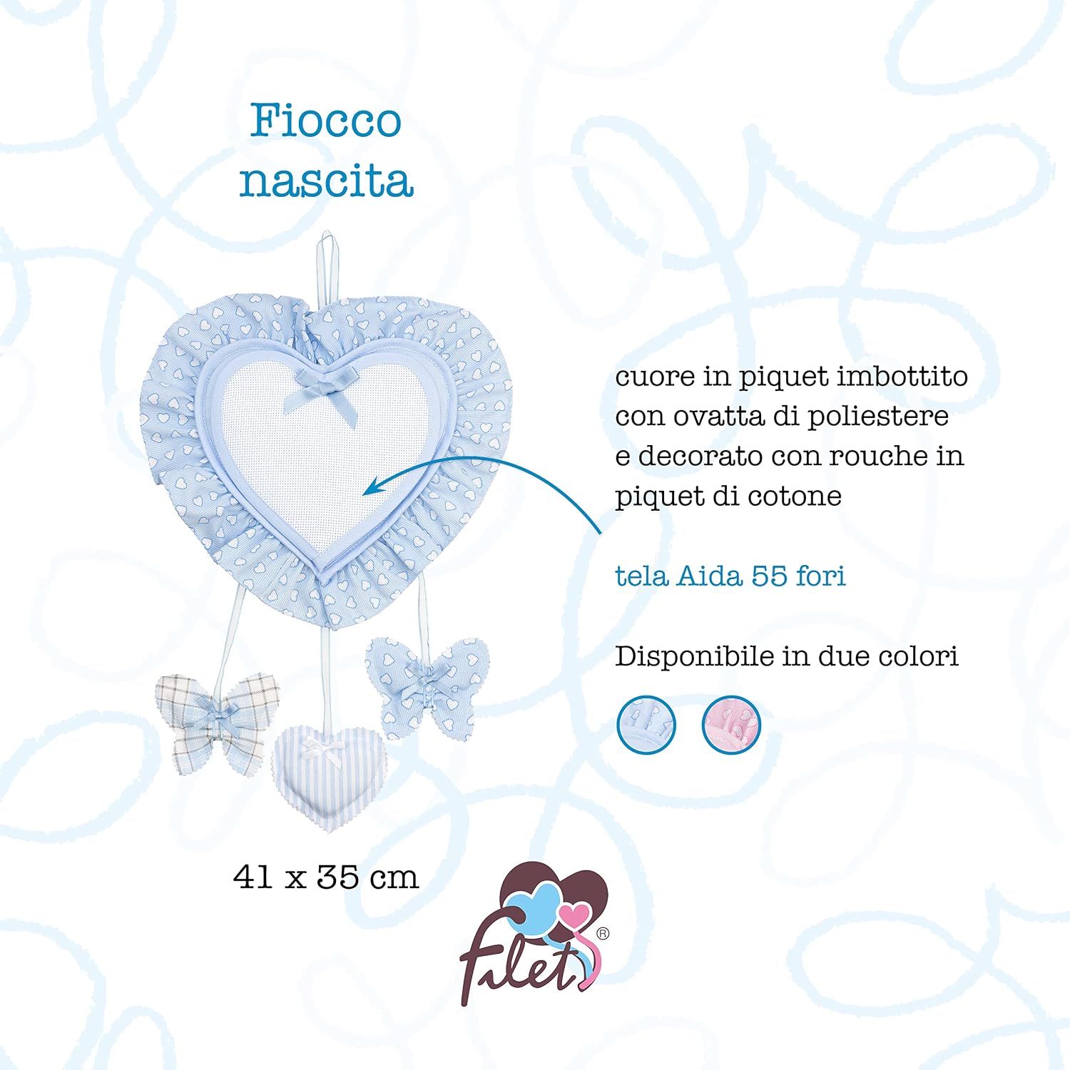 Net Baby Bow with Pendants 100% Cotton Interior 100% Polyester Product Made in Italy - Blue - 200 g