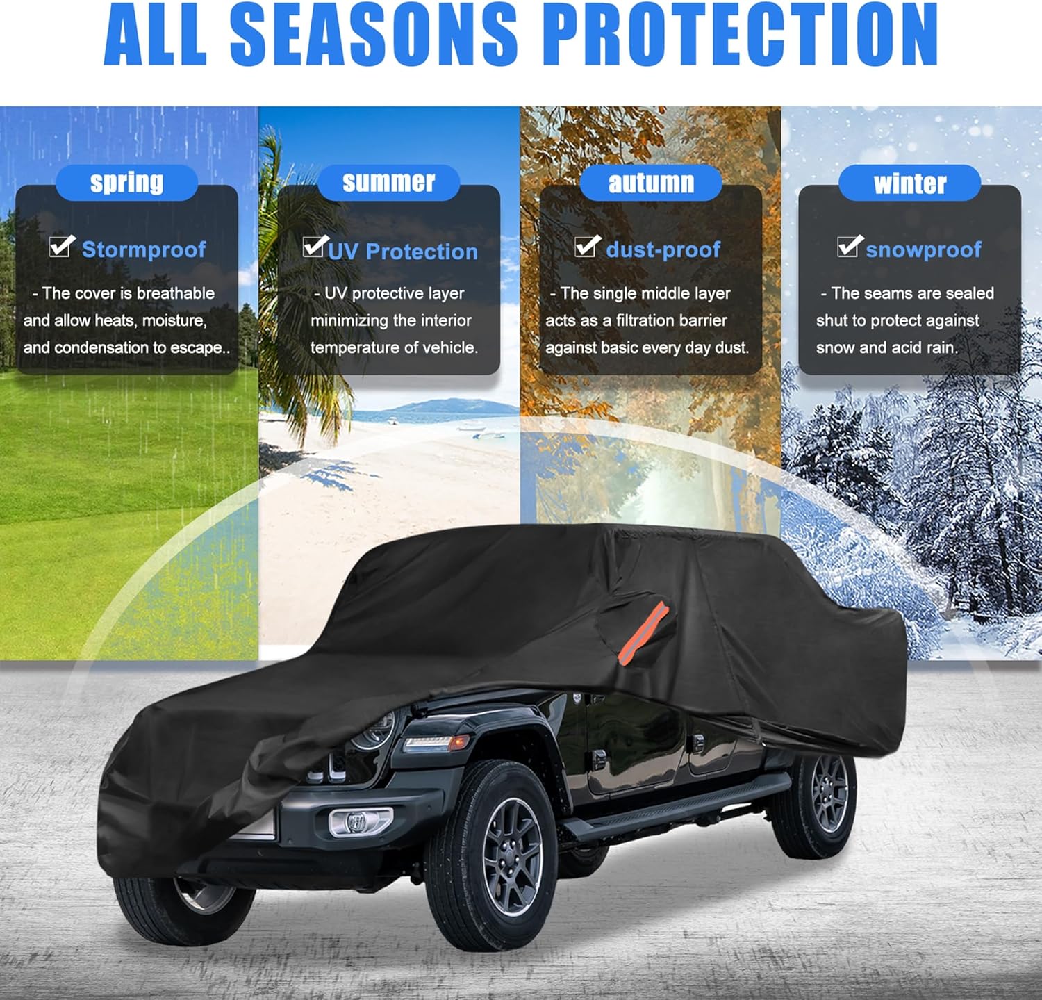 X AUTOHAUX Truck Car Cover for Jeep Gladiator JT 2020-2024 Outdoor Waterproof Sun Rain Dust Wind Snow Protection Black