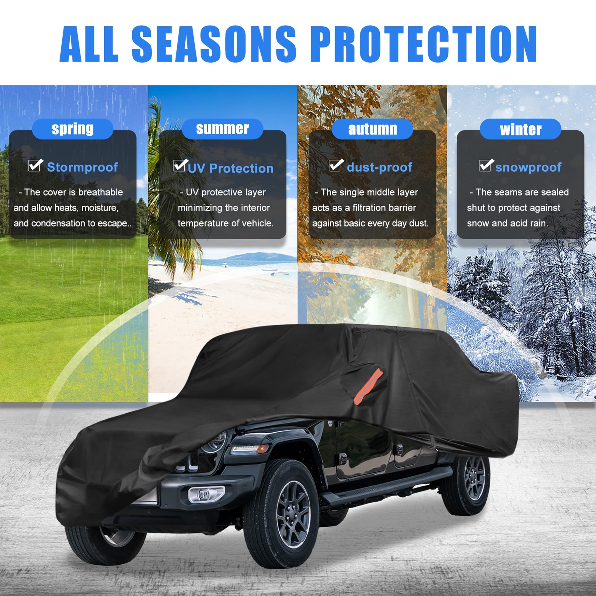 X AUTOHAUX Truck Car Cover for Jeep Gladiator JT 2020-2024 Outdoor Waterproof Sun Rain Dust Wind Snow Protection — view 2