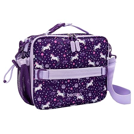 Bentgo Kids Prints Lunch Bag - Double Insulated, Durable, Water-Resistant Fabric with Interior and Exterior Zippered Pockets and External Bottle Holder- Ideal for Children of All Ages (Unicorn)