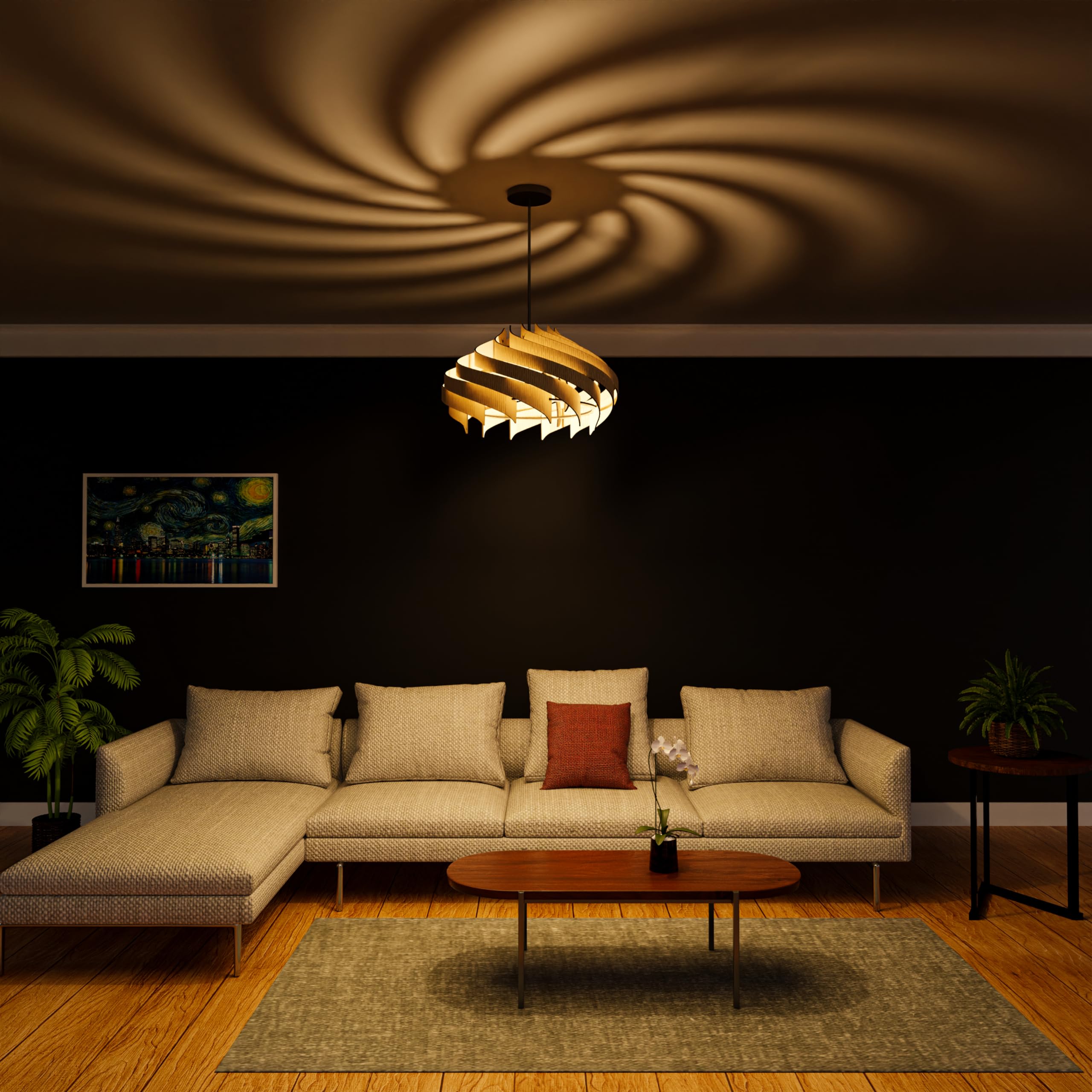 EIGEN Pendant Lights for Ceiling - Wooden Hanging Lights, Chandelier for Living Room Modern Jhumar Ceiling Light for Living Room & Hall Modern (Mini Mystique - Natural)