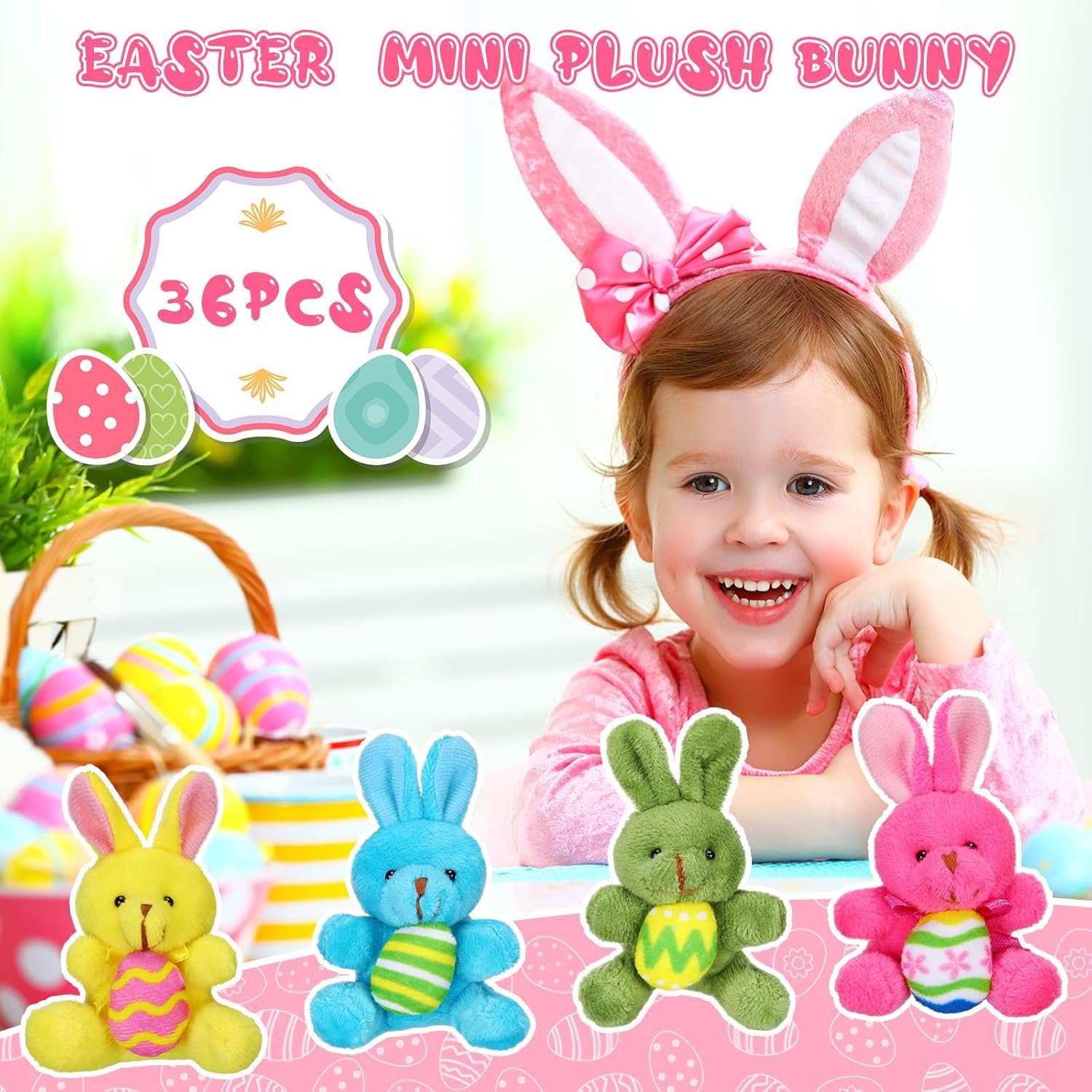 Wettarn 36 Pack 4 Inch Easter Mini Plush Bunny Toys Assorted Colors Rabbit Animal Stuffed Toys Perfect for Easter Egg and Basket Fillers Party Favors and Decorations (Vivid)