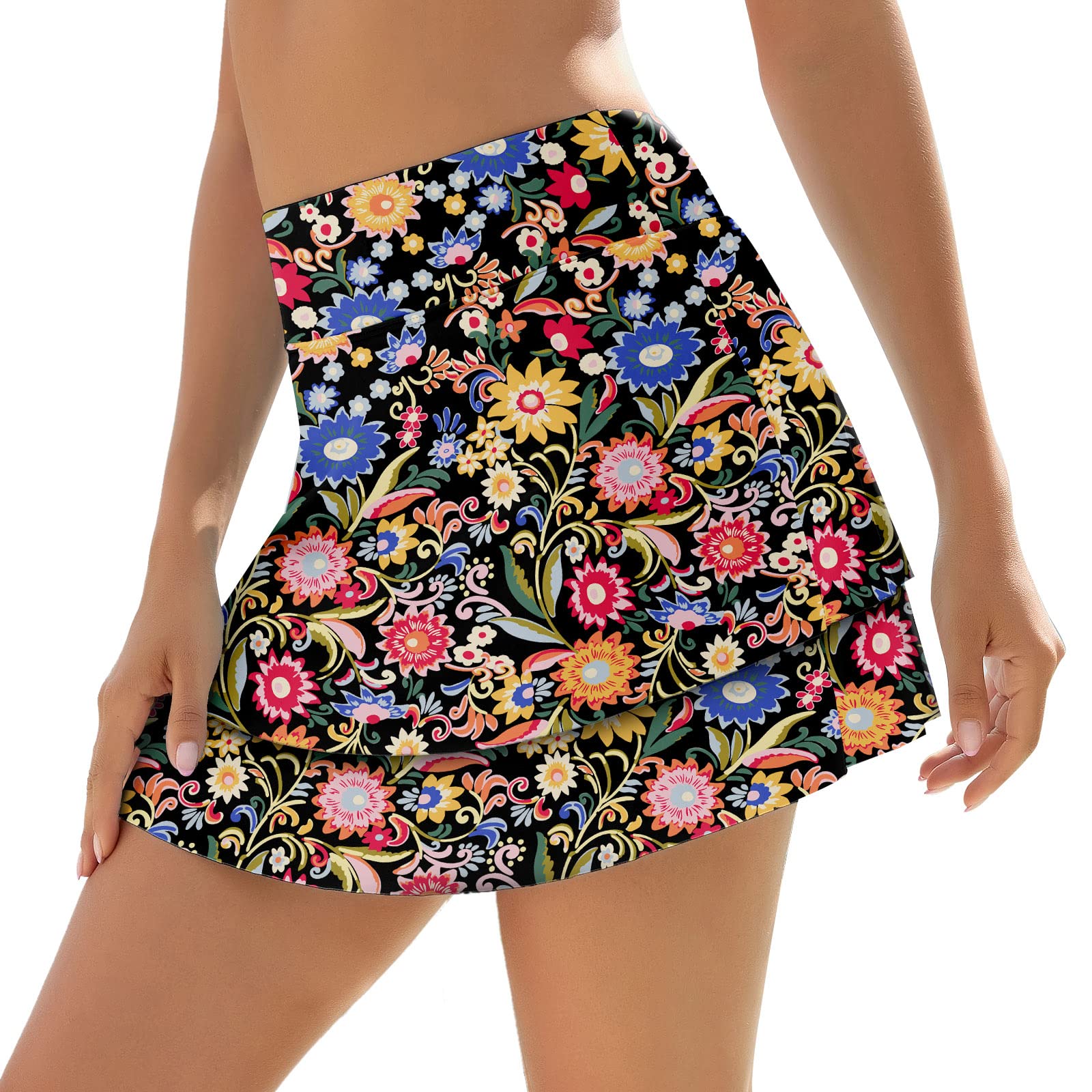 WOWENY Women's Swim Skirts Swimsuit High Waist Swimming Skorts with Shorts Bikini Bottoms with Pocket Bathing Suit Bottoms