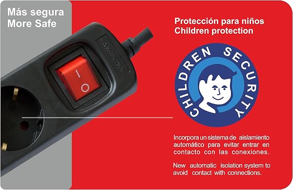 Silver Electronics - Regleta Enchufe con 3 Tomas con Interruptor, Negro, 3 Enchufes, Cable de 1,5 Metros, Protección Infantil, Toma de Tierra - 2