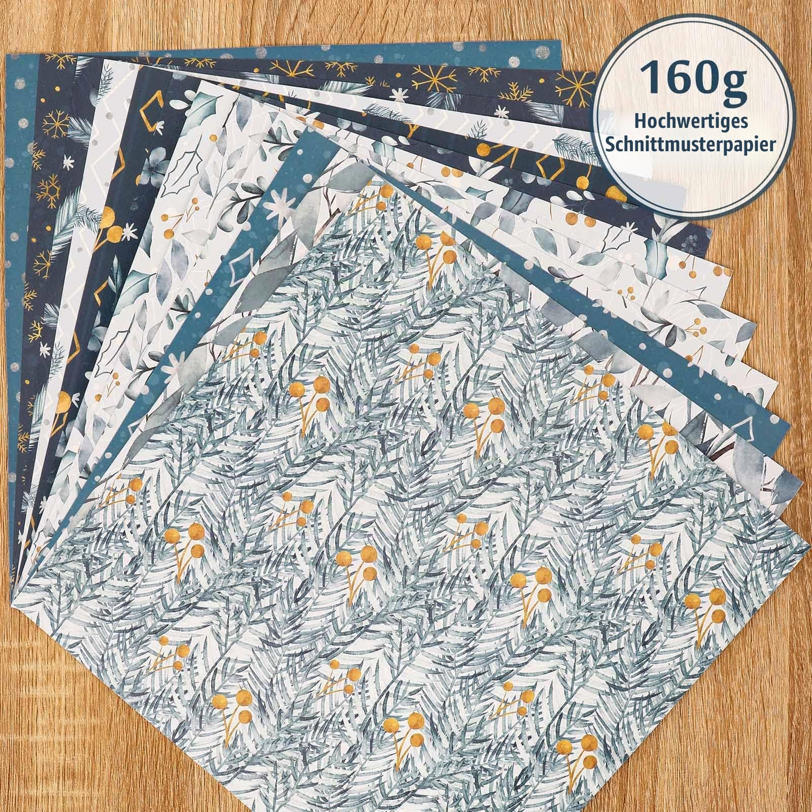 Whaline 24 Stück Weihnachtsmuster Papier 30x30 cm Aquarell Winter Scrapbook Papier doppelseitig weiß blau Schneeflocke Bastelpapier für DIY Kartenherstellung Scrapbook Fotoalbum Dekoration, 12 Designs