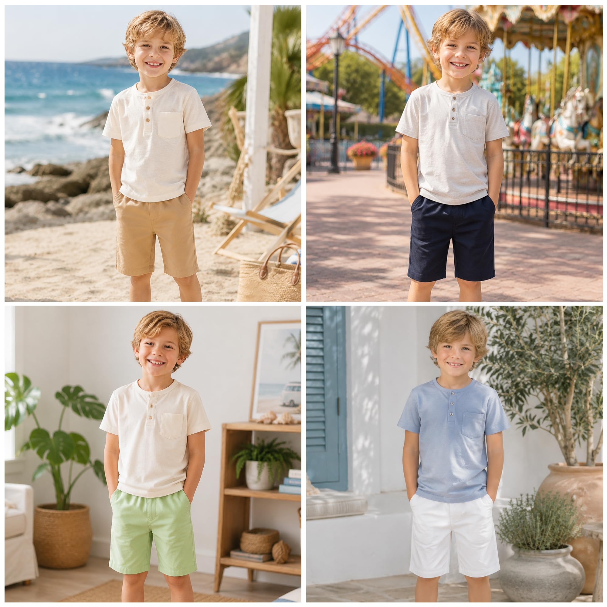 Mud Kingdom Pantalones cortos chinos de moda para niño, cintura elástica, parte delantera plana, uniforme escolar de verano