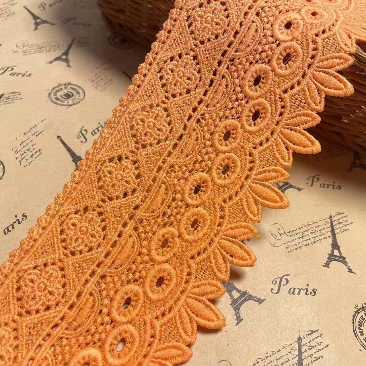 8CM Width Europe Rome Pattern Inelastic Embroidery Lace Trim,Curtain Tablecloth Slipcover Bridal DIY Clothing/Accessories.(2 Yards in one Package) (Orange)