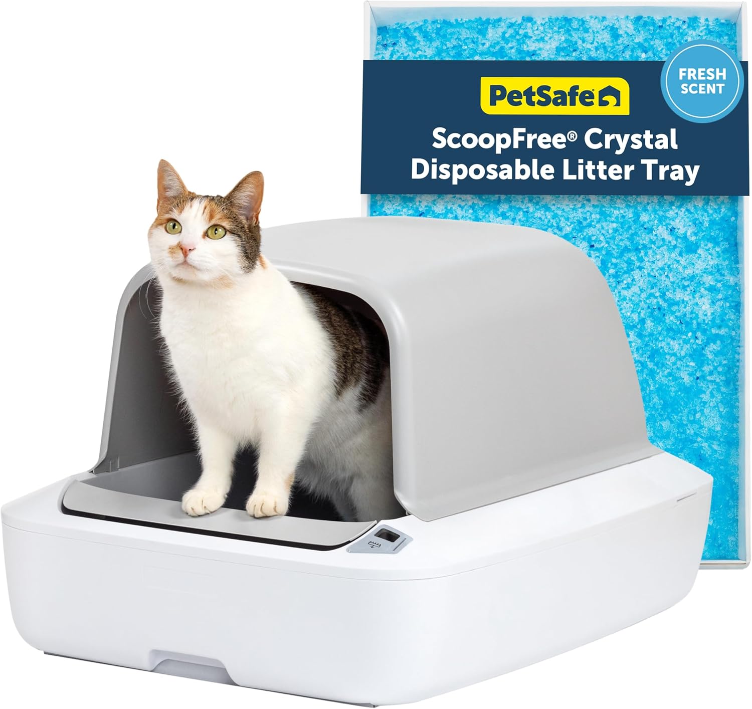 PetSafe ScoopFree Crystal Pro Self-Cleaning Cat Litter Box System – Enclosed Front-Entry – Advanced Odor Control – Includes 1 Disposable Crystal Litter Tray – White (PAL00-18017)