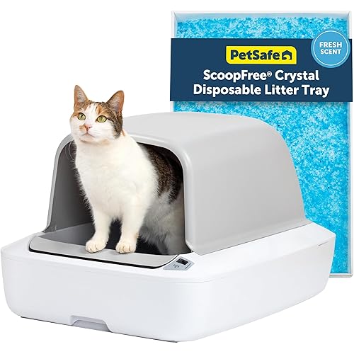 PetSafe ScoopFree Crystal Pro Self-Cleaning Cat Litter Box System Enclosed Front-Entry Advanced Odor Control Includes 1 Disposable Crystal Litter Tray White (PAL00-18017)