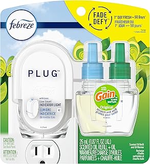 Febreze Odor-Eliminating Fade Defy PLUG Air Freshener, Gain Original, Starter Kit & 26 mL Scented Oil Refill